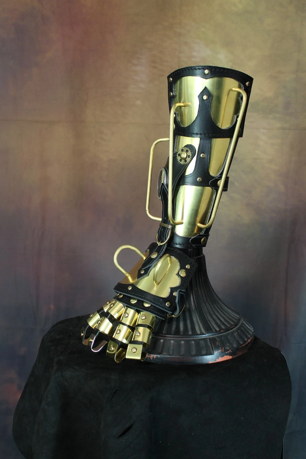 Steampunk brass and leather gauntlet with articulated fingers