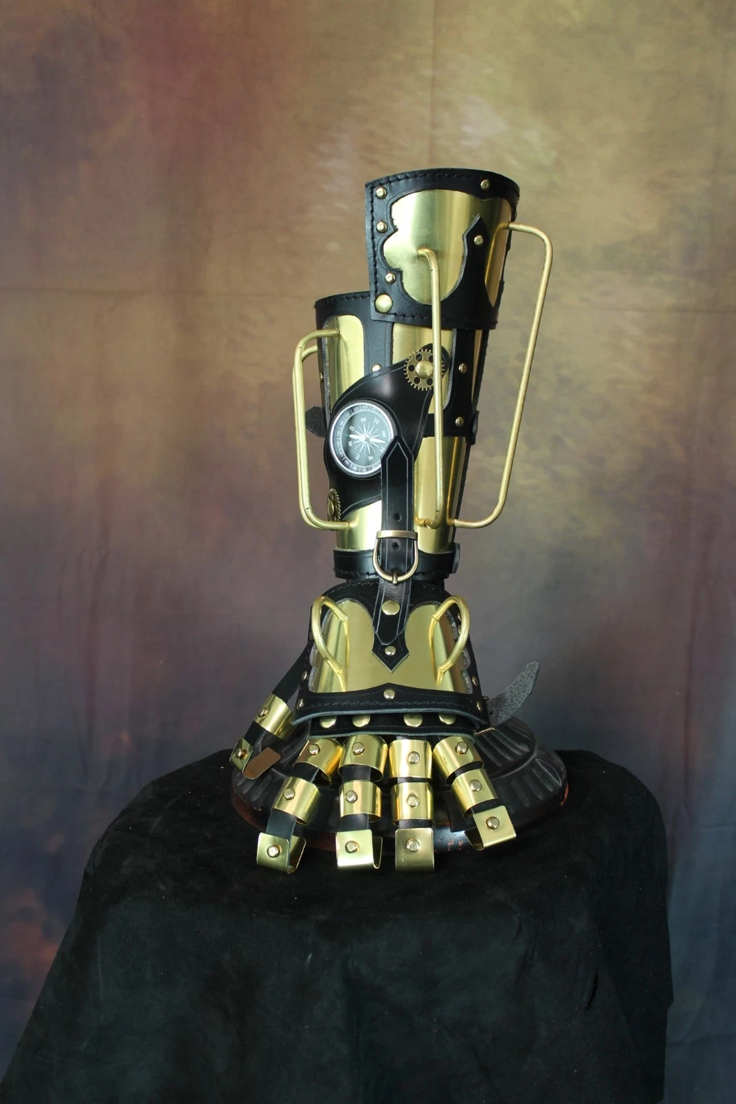Steampunk brass and leather gauntlet with articulated fingers