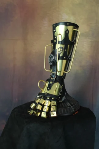 Steampunk brass and leather gauntlet with articulated fingers