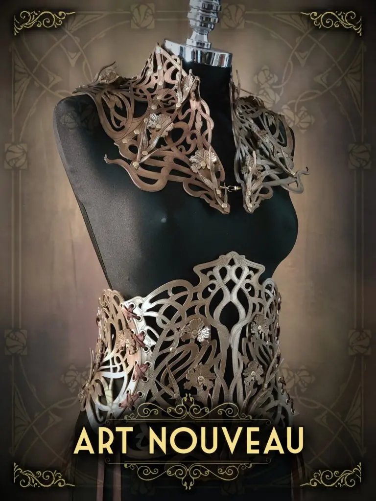 Art Nouveau handmade corset with intricate metalwork