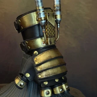 Steampunk gearfist gauntlet in brass and leather
