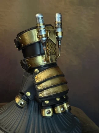 Steampunk gearfist gauntlet in brass and leather